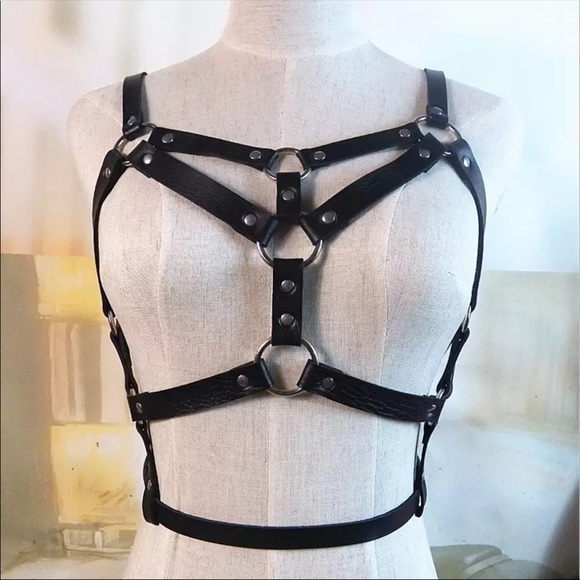 Black Leather Chest Harness & Masquerade Set main image 8